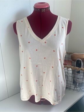 Old Navy Cream V-Neck Tank with Strawberry Print